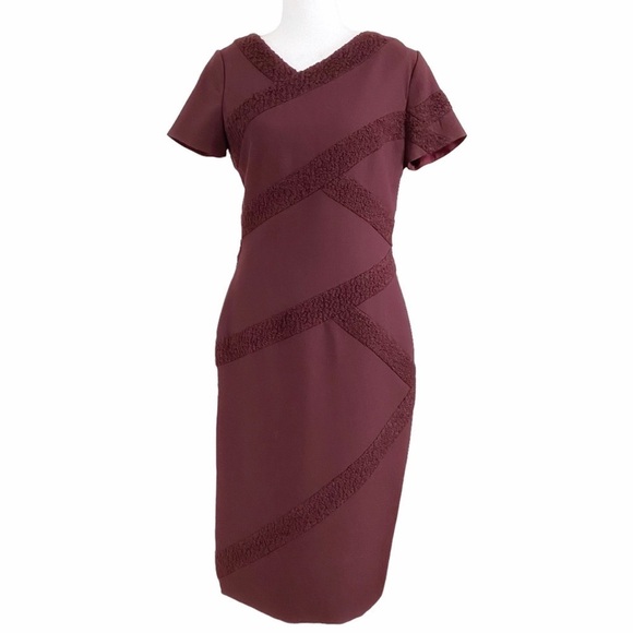 NWT RAOUL GARNET MARIELLE BURGUNDY WOOL BLEND TEXTURED CONTOURED MIDI DRESS - 6 - Picture 2 of 10